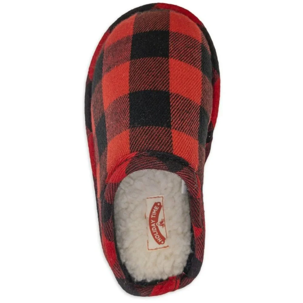 NWT Holiday Time Toddler Indoor/Outdoor‎ Sole Breathable Plaid Slippers SZ 9/10